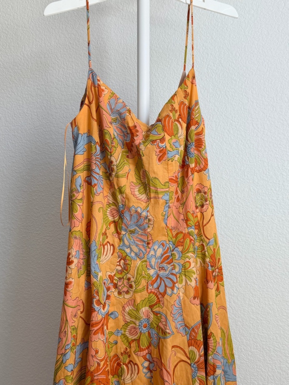 Zara Orange Floral Slip Dress with Blue and Green Accents